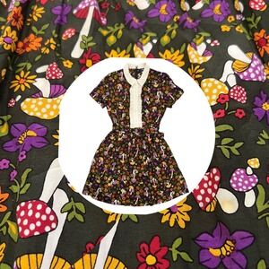 ModCloth Twee‎ Mushroom Woodland Fairycore Dress Size 4 Literary Forest Flowers